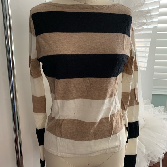 MaxMara Sweaters - Max Mara Striped Cashmere Sweater black tan white
